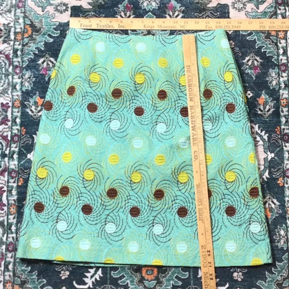 Kathlin Argiro Atelier Turquoise Abstract Embroidered Lined A-Line Skirt Sz 8 - Picture 8 of 11